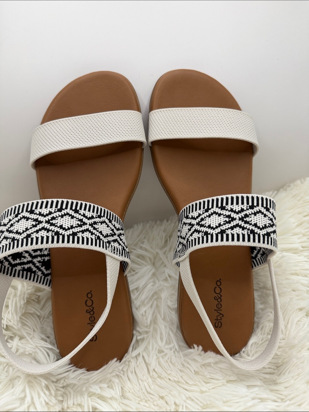 Style & Co. Black and White Patterned Double-Strap Slide Sandals